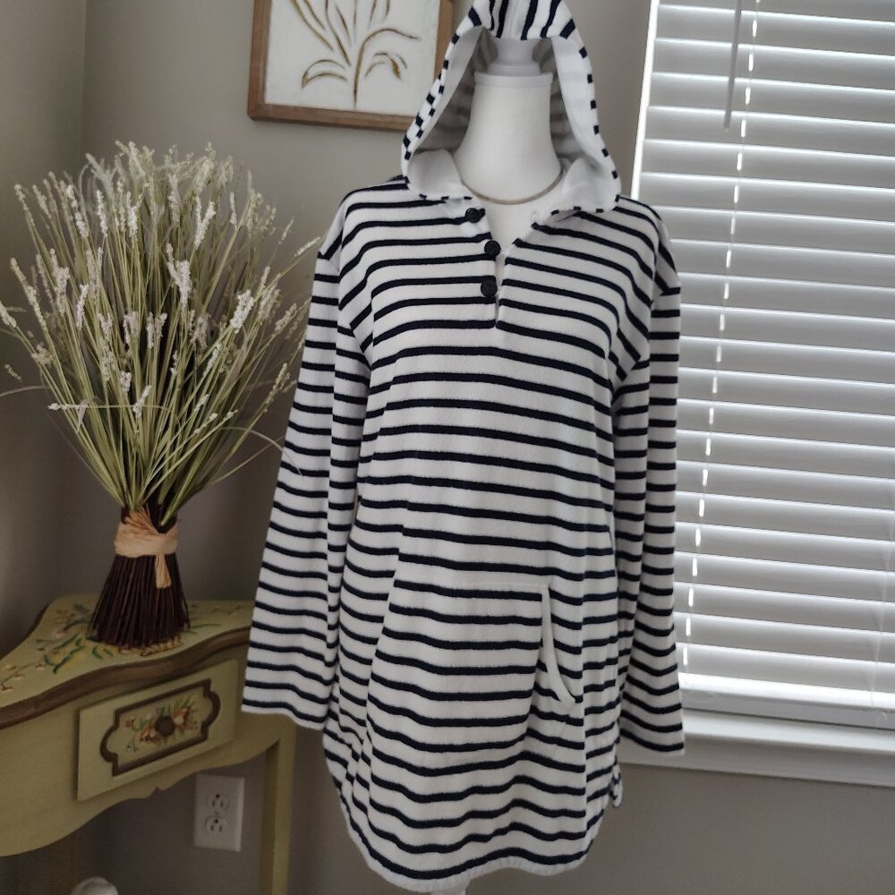 Vineyard Vines - Hooded Long Sleeve Top - White with Navy Blue Stripes  - Medium